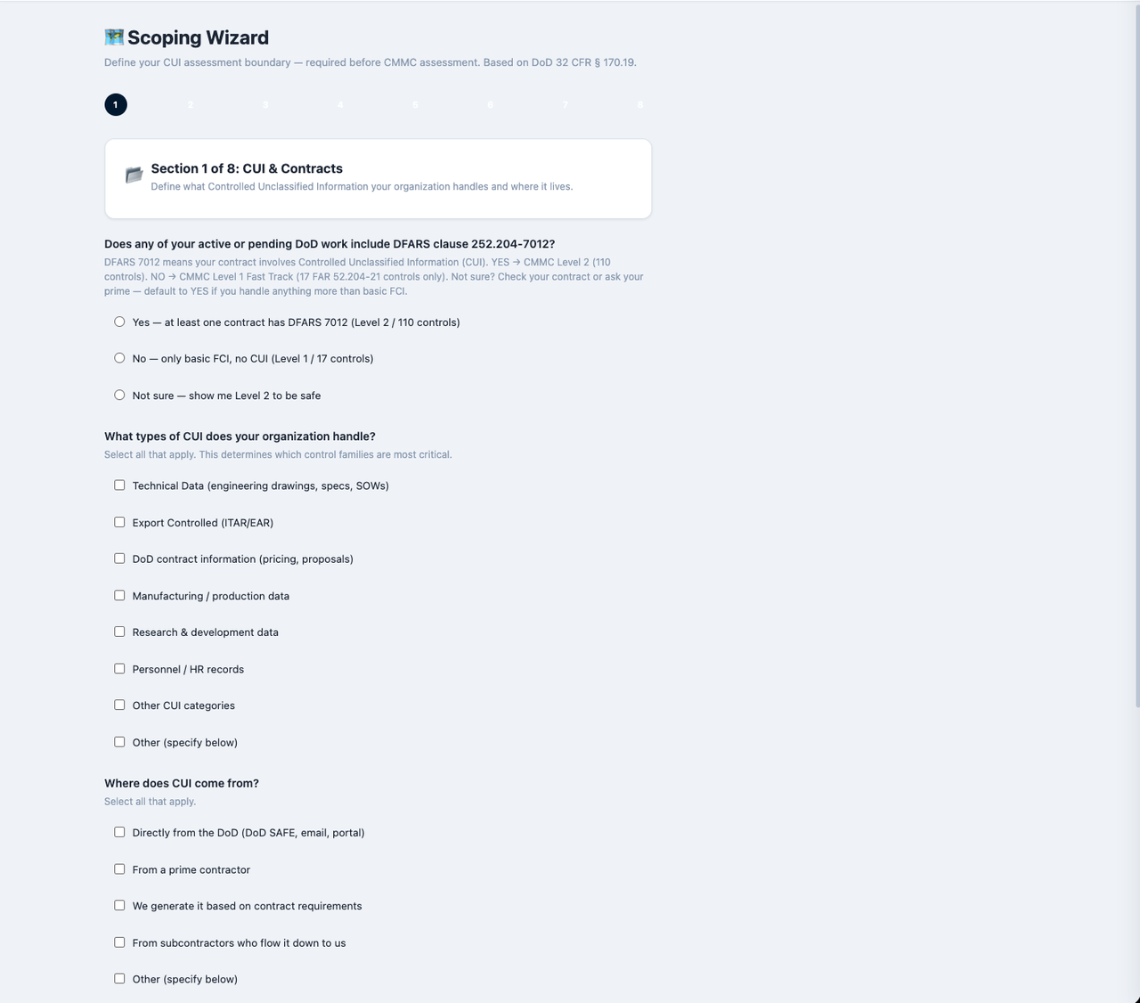 Scoping wizard pre-fills controls
